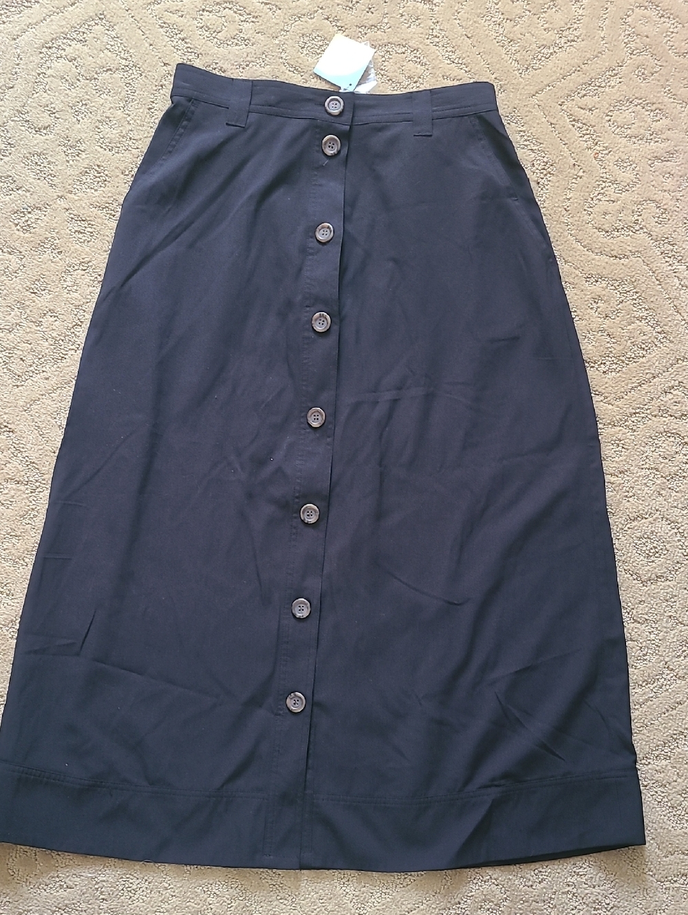TravelSmith Black Nylon Button-Front Maxi Skirt NWT
